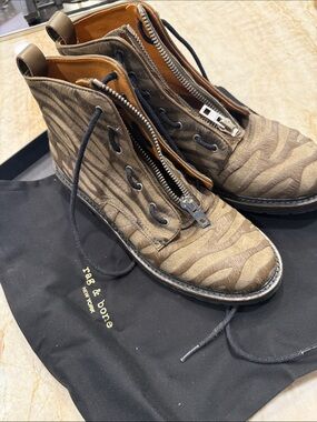 rag & bone Tan Zebra-Print Leather Lace & Zip Boots